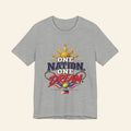 Gray One Nation One Dream T-shirt with Philippine sun and flag graphic