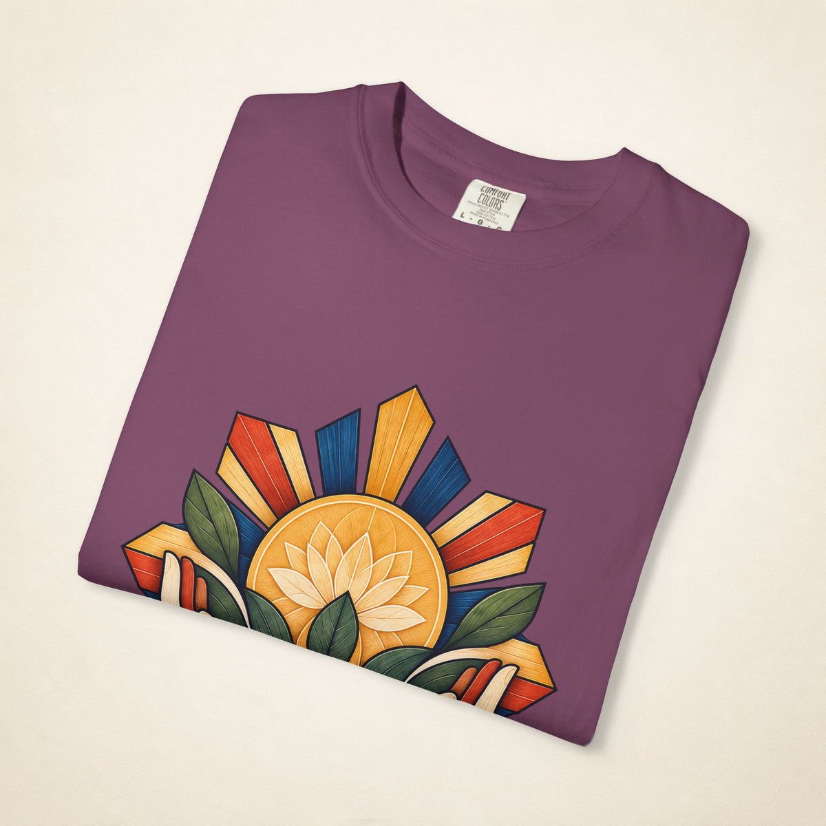 MadeInPinas ALALAY — Filipino Heritage Heavyweight Tee in Berry, folded view