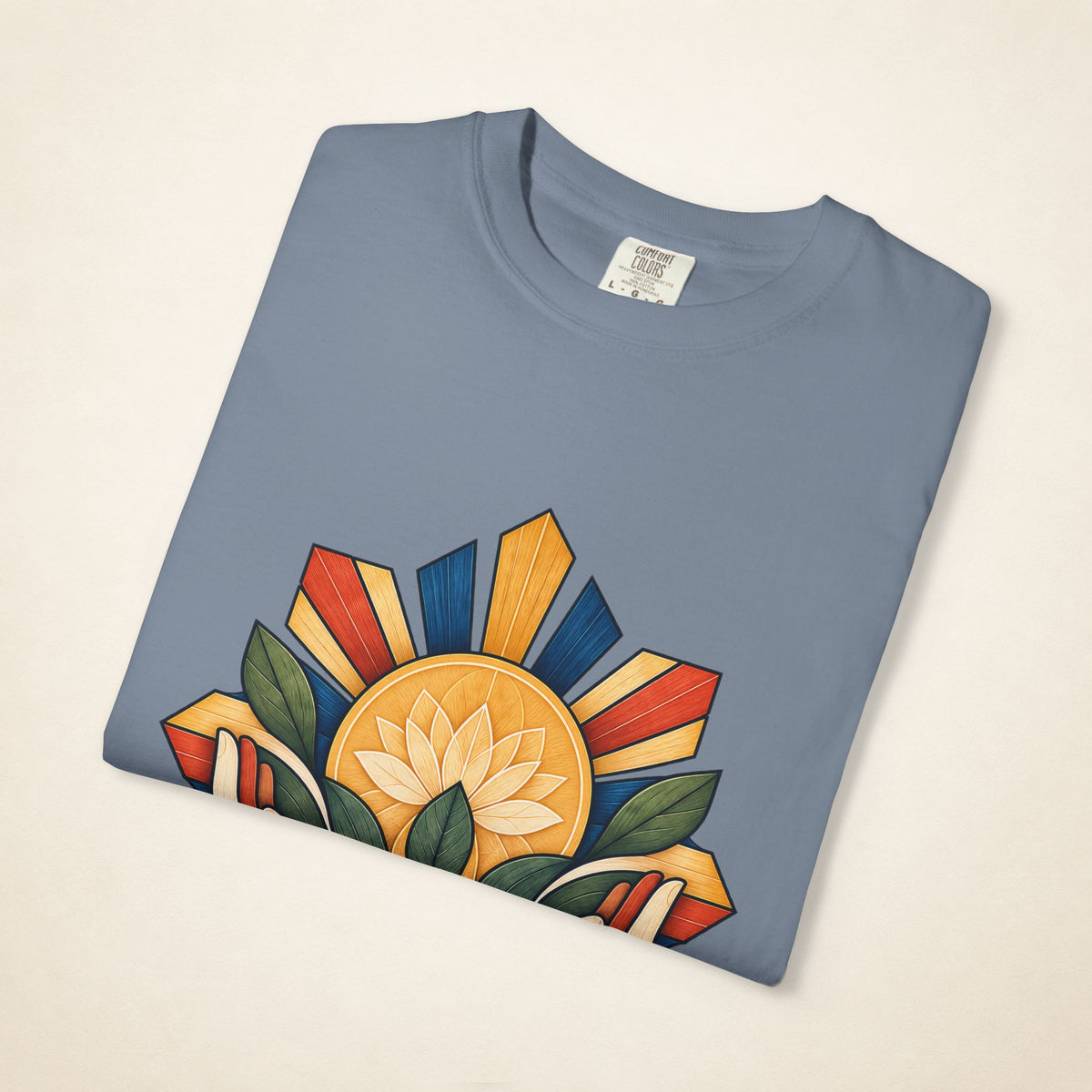 MadeInPinas ALALAY — Filipino Heritage Heavyweight Tee in Blue Jean, folded view