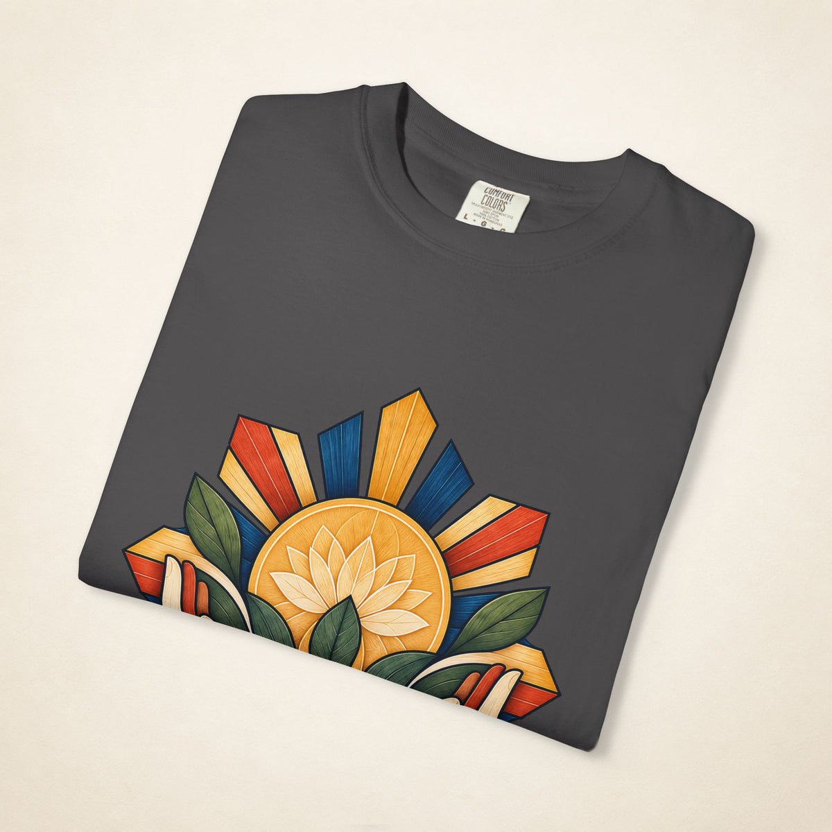 MadeInPinas ALALAY — Filipino Heritage Heavyweight Tee in Graphite, folded view