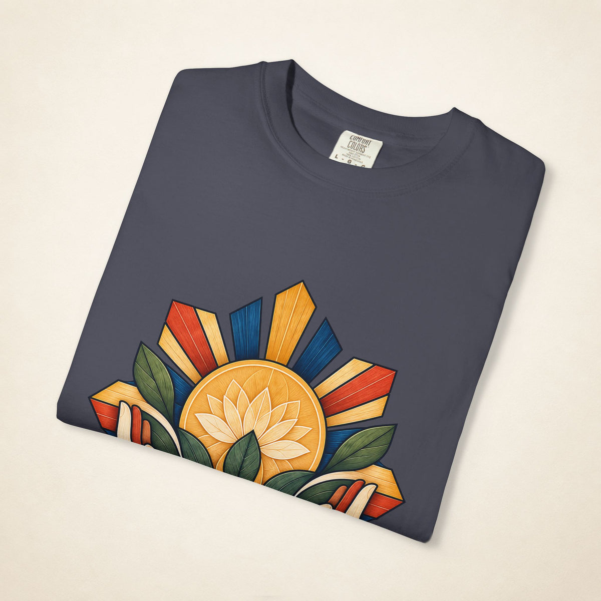 MadeInPinas ALALAY — Filipino Heritage Heavyweight Tee in Navy, folded view