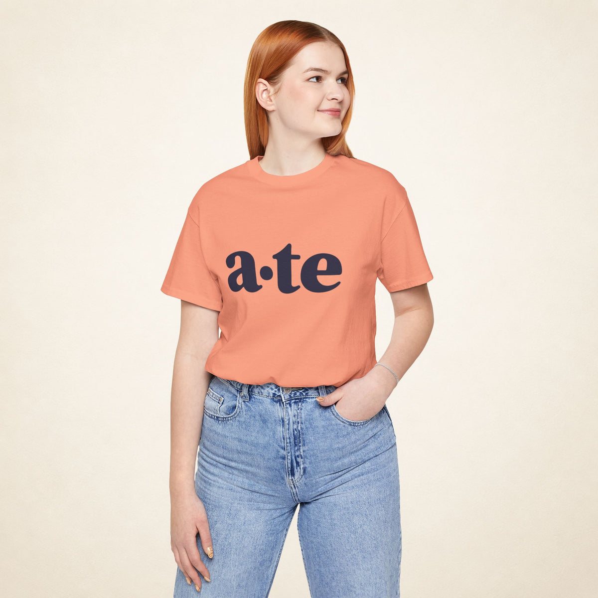 Model wearing the Sunset ATE Filipino T-shirt from MadeInPinas, front view showing a·te lettering.