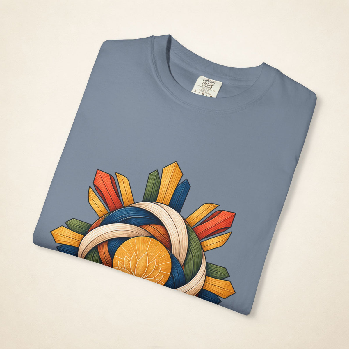 MadeInPinas HIBLA — Filipino Heritage Heavyweight Tee in Blue Jean, folded view