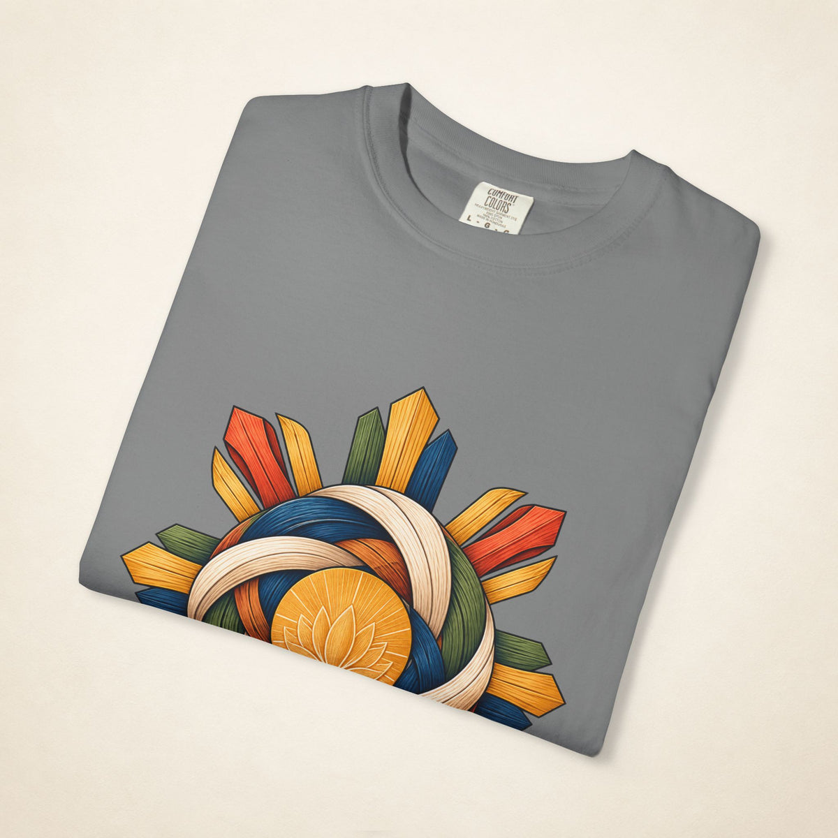 MadeInPinas HIBLA — Filipino Heritage Heavyweight Tee in Grey, folded view