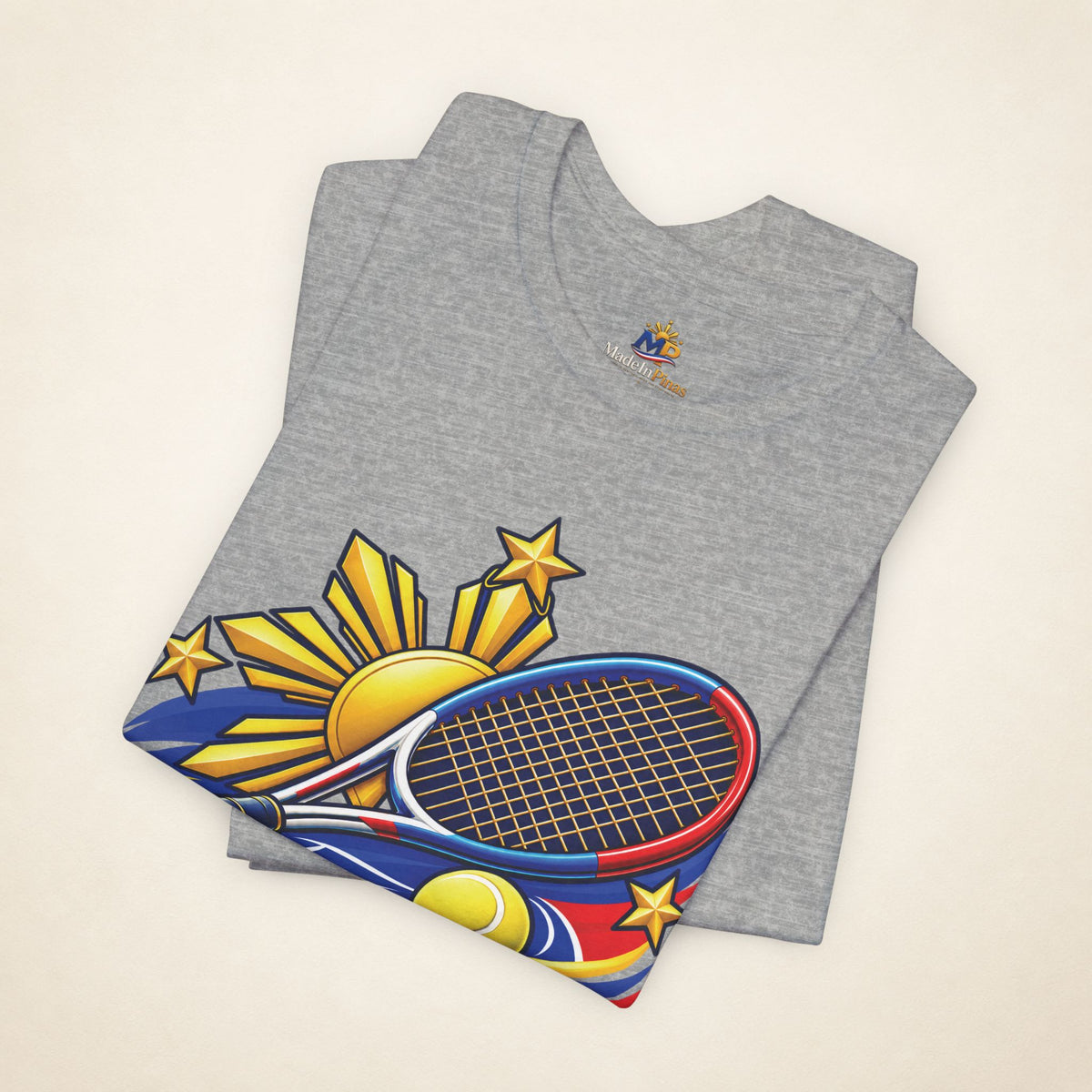 MadeInPinas Home Court, Filipino Heart Tee in Athletic Heather, folded view