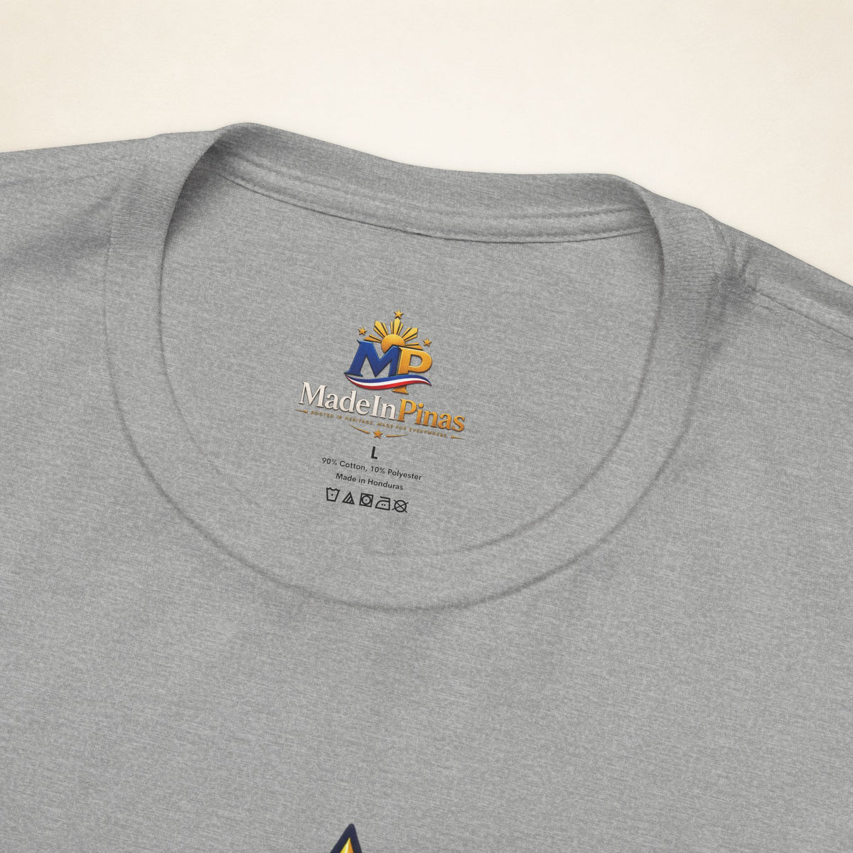 MadeInPinas Home Court, Filipino Heart Tee in Athletic Heather, inside collar detail
