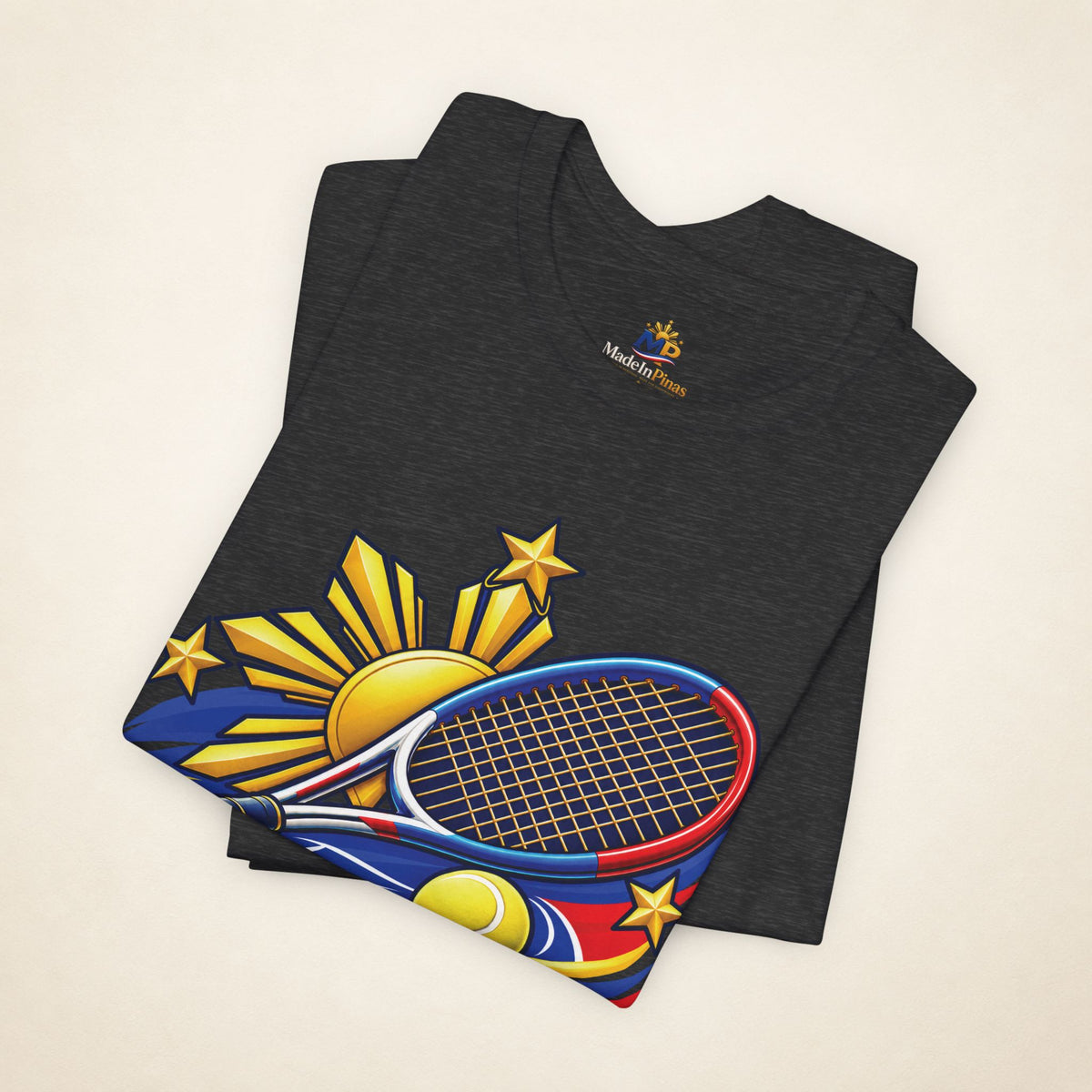 MadeInPinas Home Court, Filipino Heart Tee in Dark Grey Heather, folded view