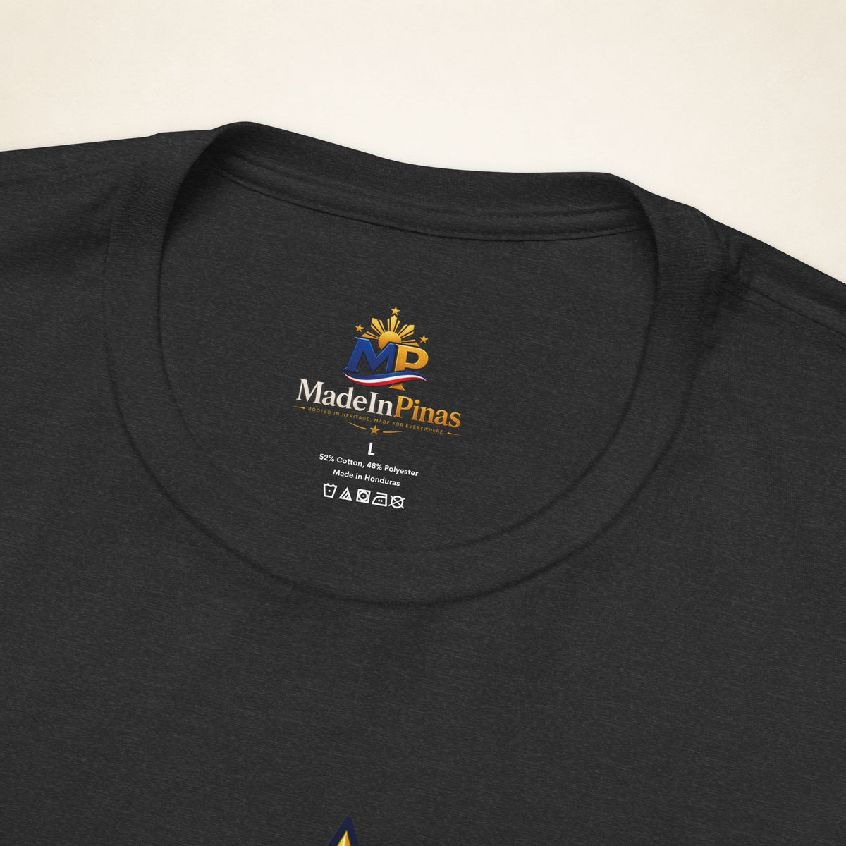 MadeInPinas Home Court, Filipino Heart Tee in Dark Grey Heather, inside collar detail