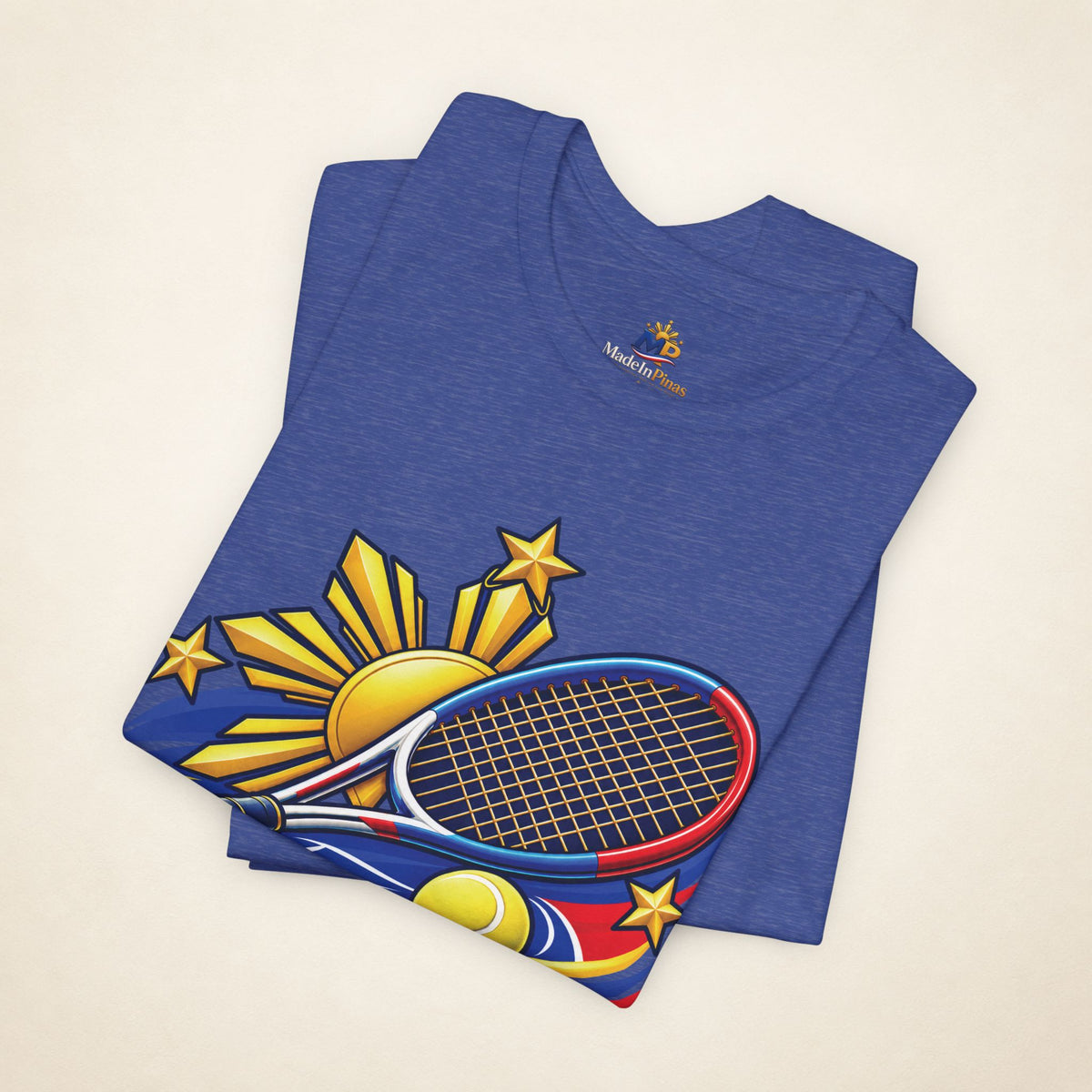 MadeInPinas Home Court, Filipino Heart Tee in Heather True Royal, folded view