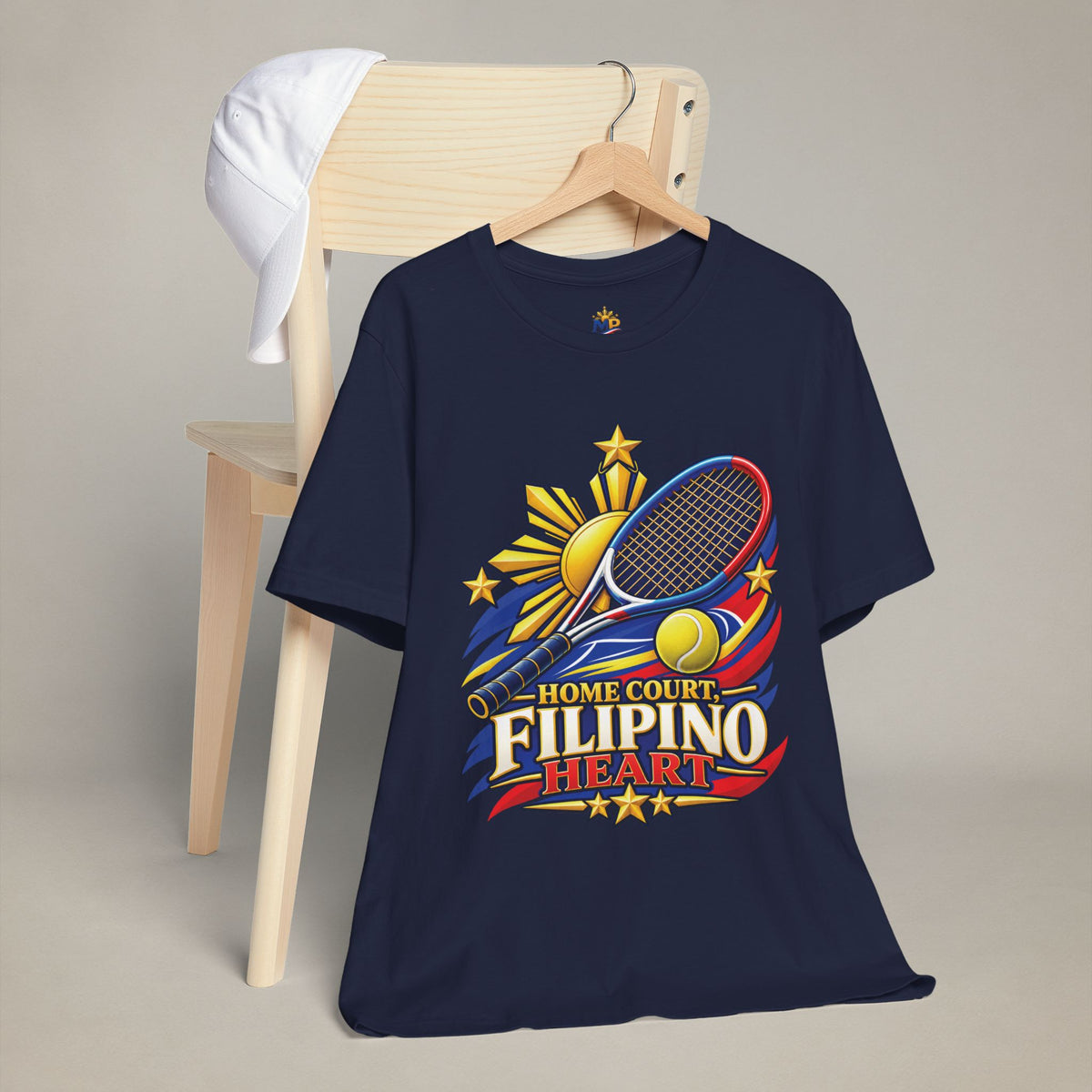 MadeInPinas Home Court, Filipino Heart Tee in Navy, hanging view 1