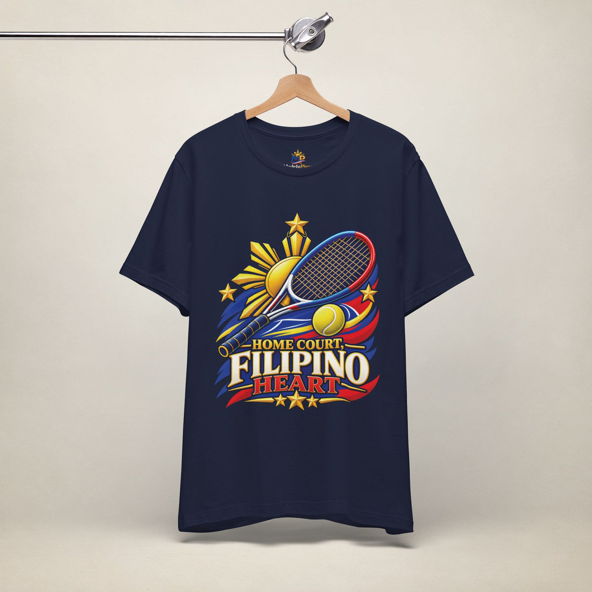 MadeInPinas Home Court, Filipino Heart Tee in Navy, hanging view 2
