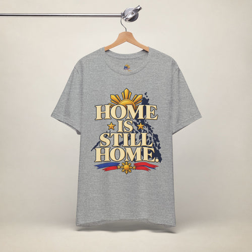 MadeInPinas Home Is Still Home Tee in Athletic Heather, hanging view 2