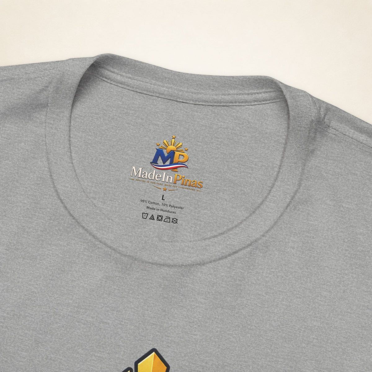 MadeInPinas Home Is Still Home Tee in Athletic Heather, printed inner-neck label close-up