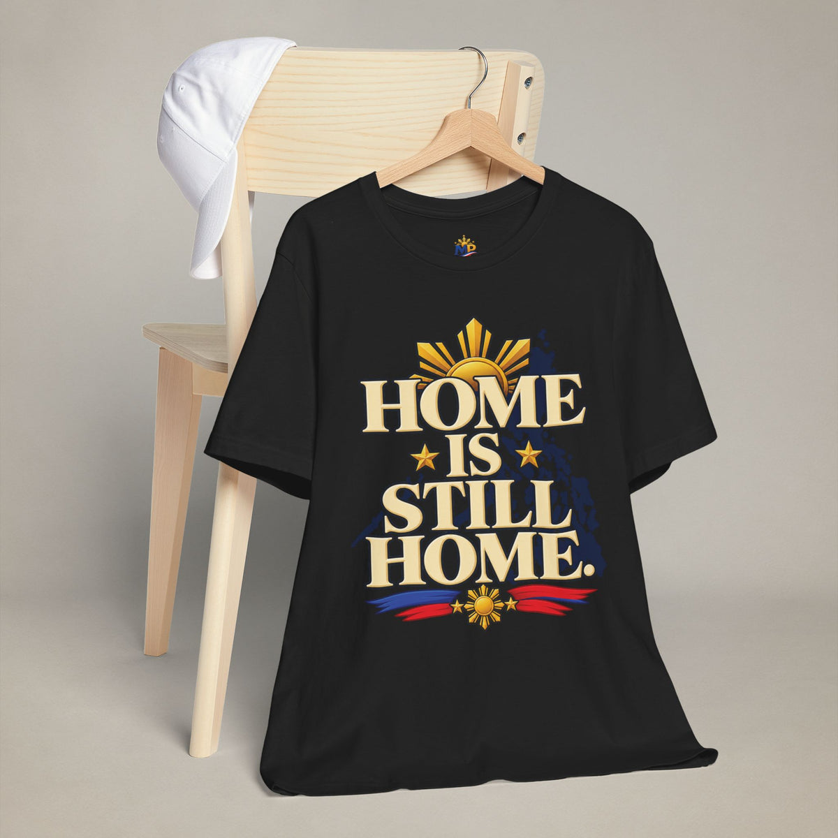 MadeInPinas Home Is Still Home Tee in Black, hanging view 1