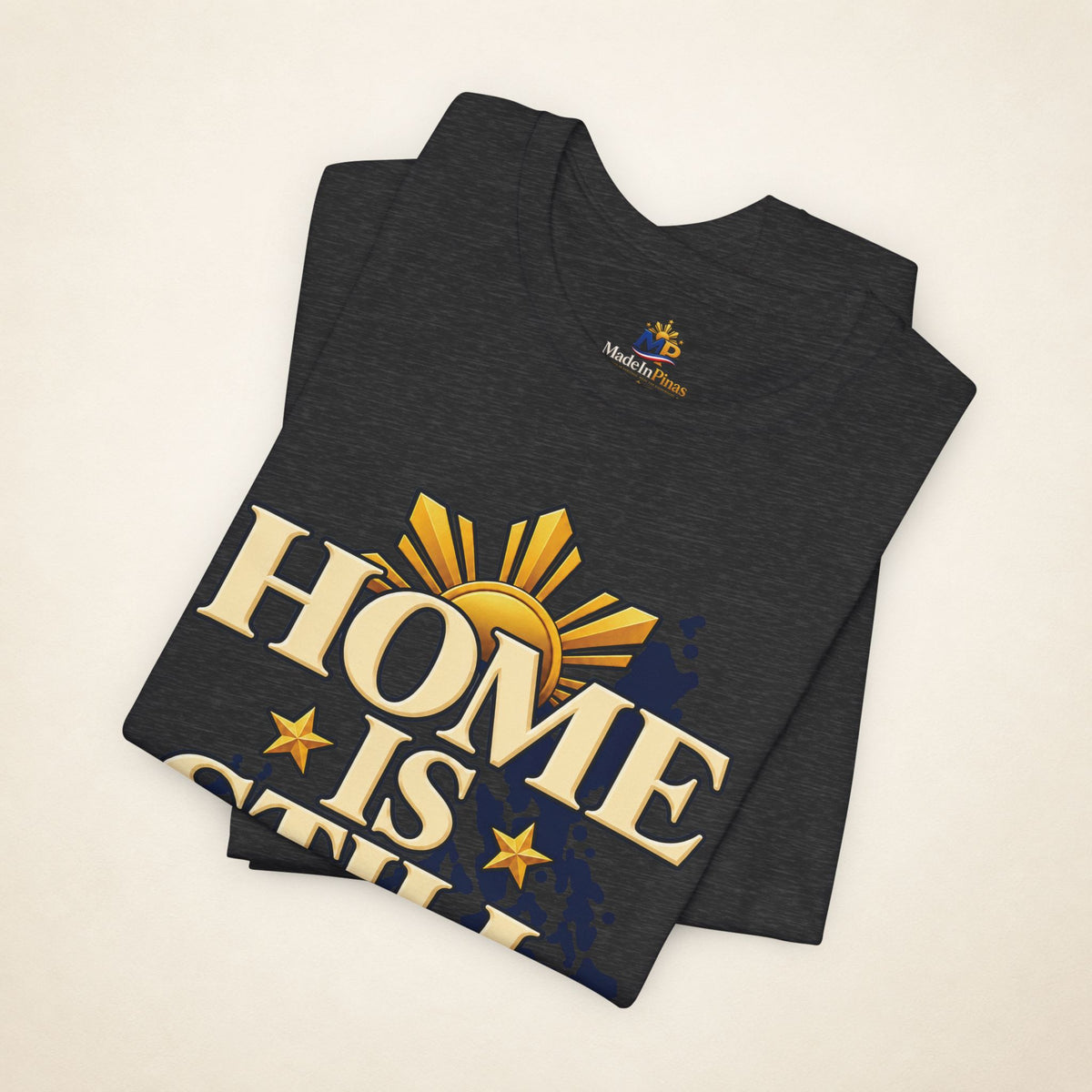 MadeInPinas Home Is Still Home Tee in Dark Grey Heather, folded view