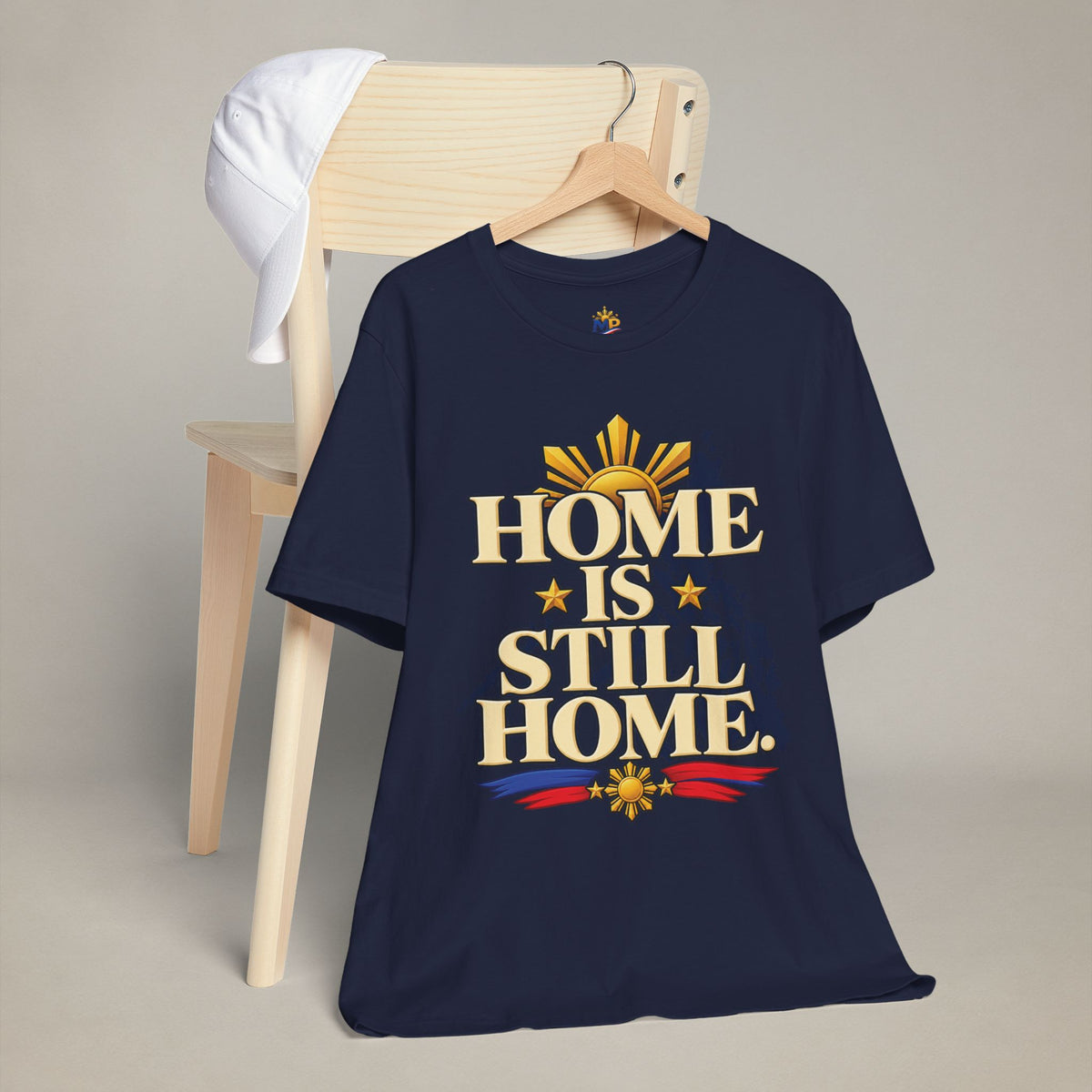 MadeInPinas Home Is Still Home Tee in Navy, hanging view 1