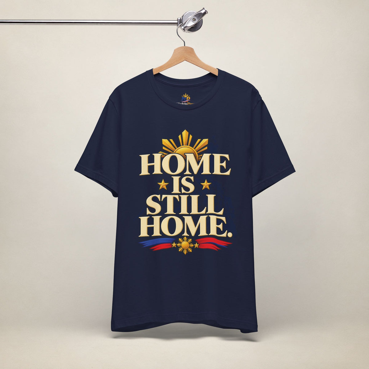 MadeInPinas Home Is Still Home Tee in Navy, hanging view 2