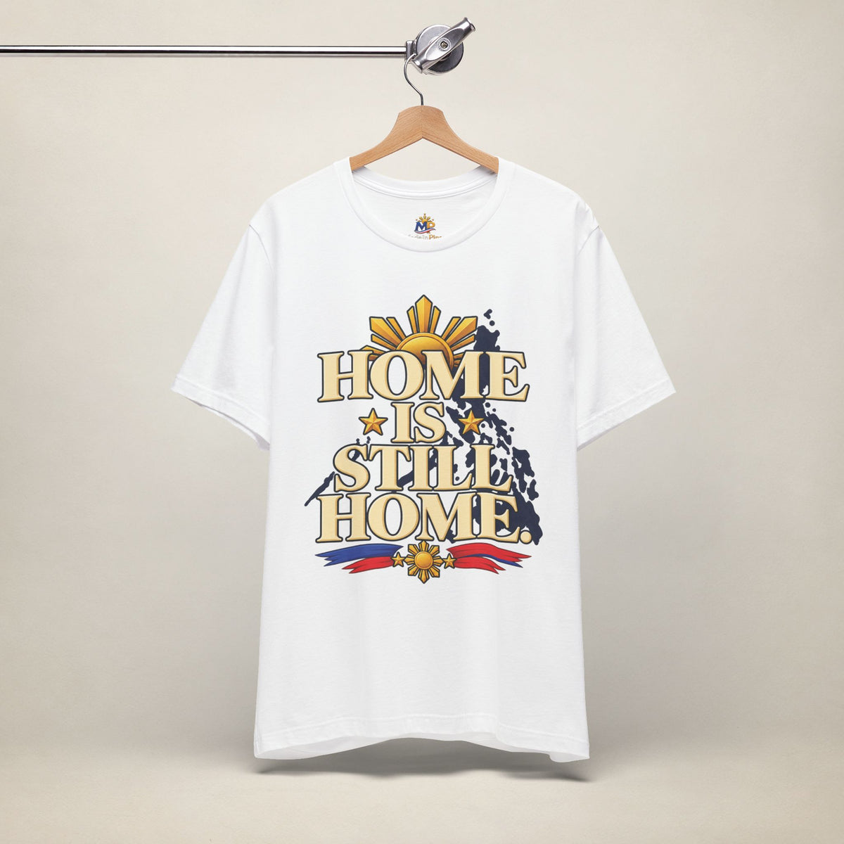 MadeInPinas Home Is Still Home Tee in White, hanging view 2
