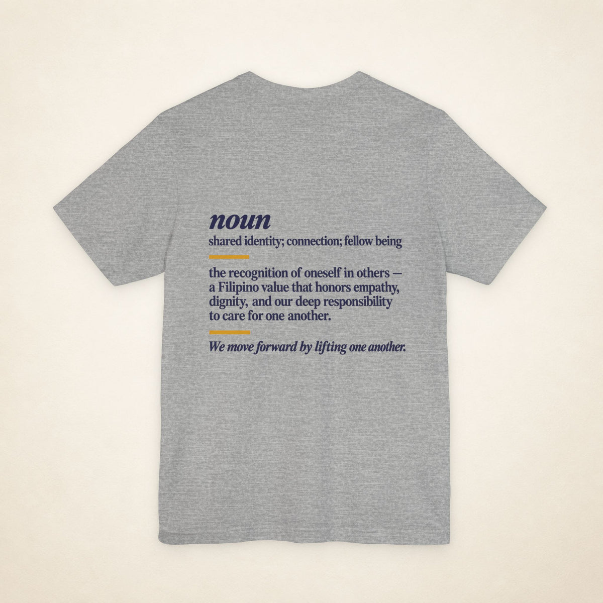 Back of the Athletic Heather KAPWA graphic T-shirt showing the dictionary-inspired shared identity message.