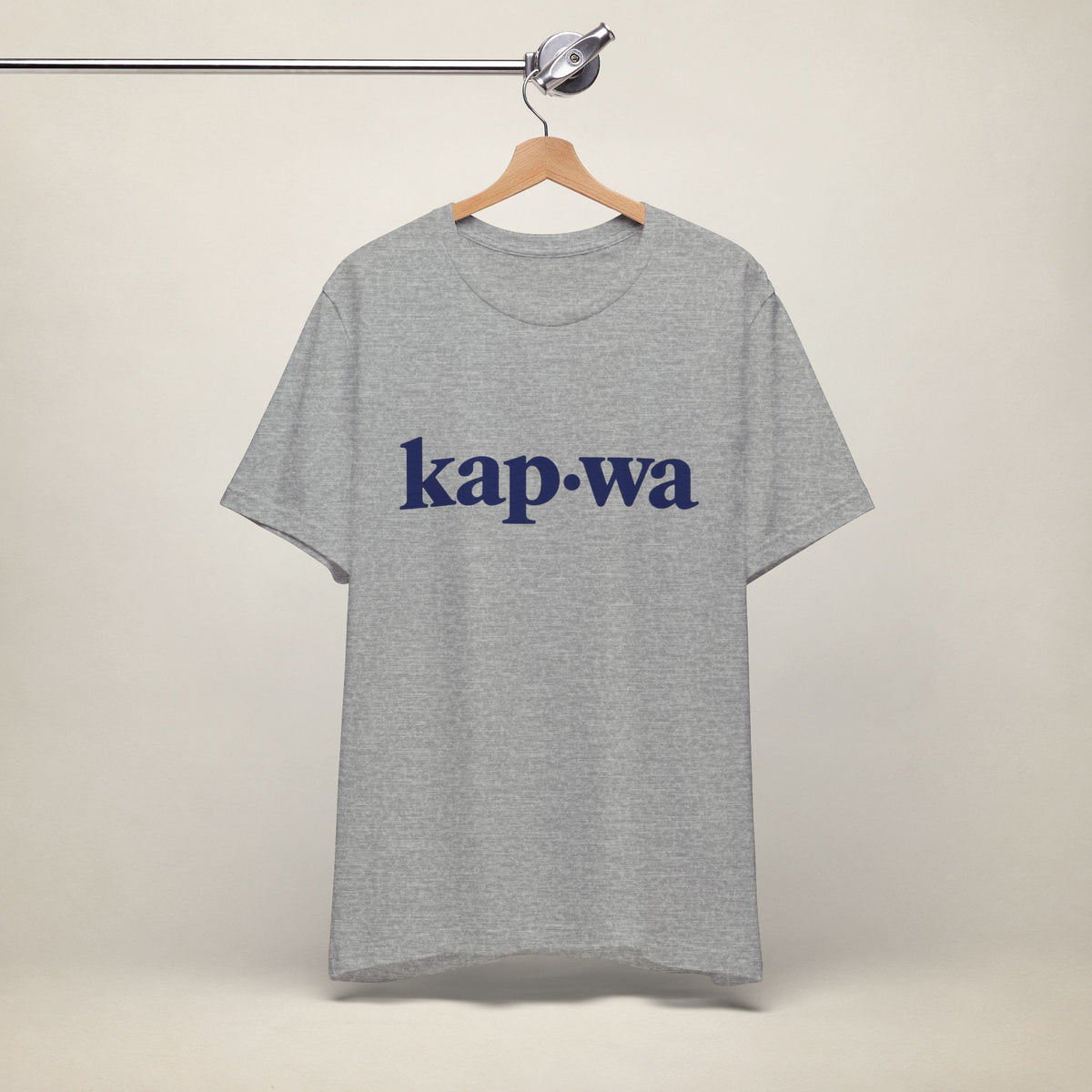 MadeInPinas KAPWA Filipino heritage T-shirt in Athletic Heather, hanging front view with minimalist kap·wa lettering.