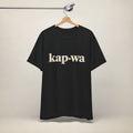 MadeInPinas KAPWA Filipino heritage T-shirt in Black, hanging front view with minimalist kap·wa lettering.