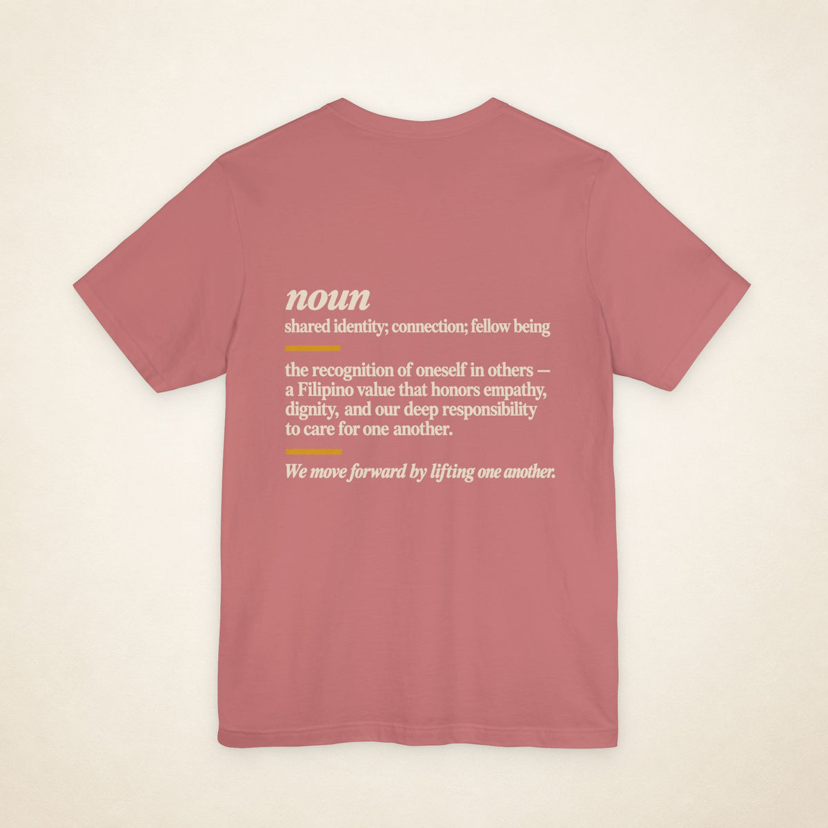 Back of the Mauve KAPWA graphic T-shirt showing the dictionary-inspired shared identity message.