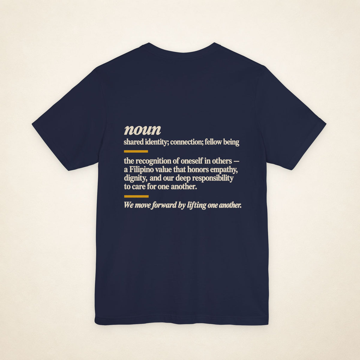 Back of the Navy KAPWA graphic T-shirt showing the dictionary-inspired shared identity message.