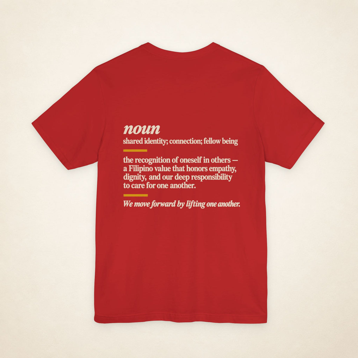 Back of the Red KAPWA graphic T-shirt showing the dictionary-inspired shared identity message.