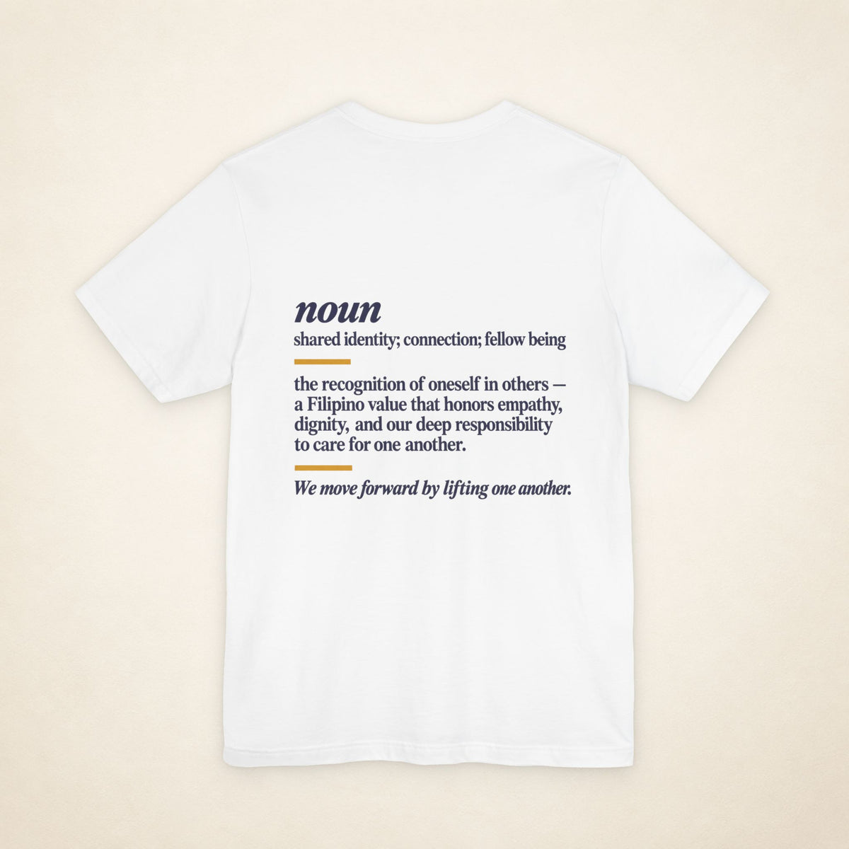 Back of the White KAPWA graphic T-shirt showing the dictionary-inspired shared identity message.