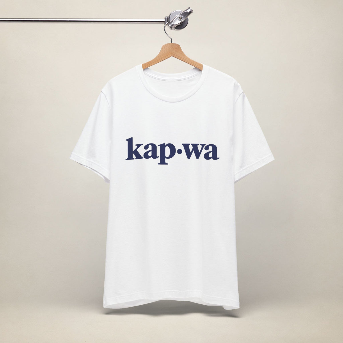 MadeInPinas KAPWA Filipino heritage T-shirt in White, hanging front view with minimalist kap·wa lettering.