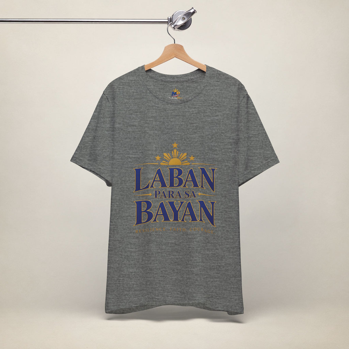 MadeInPinas Laban Para sa Bayan Tee in Deep Heather, hanging view 2