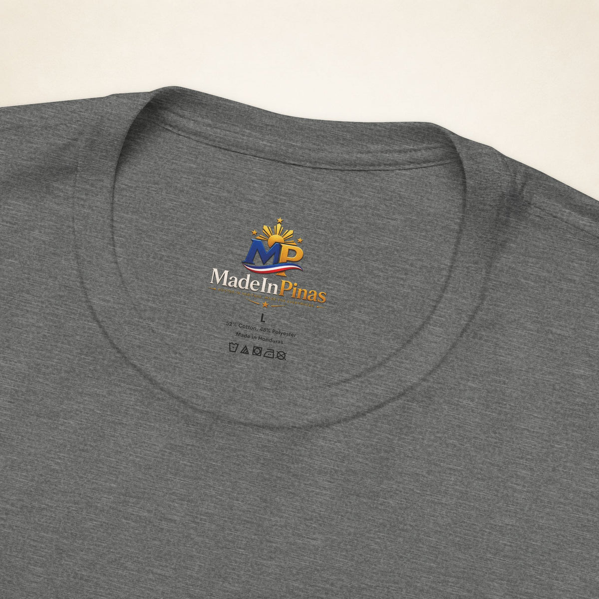 MadeInPinas Laban Para sa Bayan Tee in Deep Heather, inside collar detail