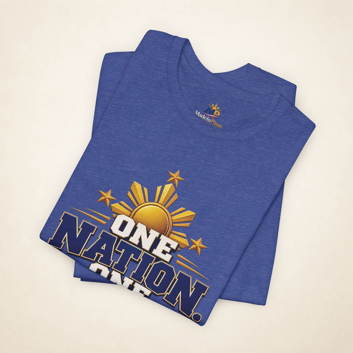 MadeInPinas One Nation, One Dream Tee in Heather True Royal, folded view