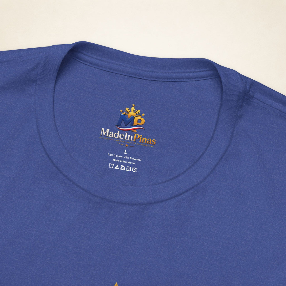 MadeInPinas One Nation, One Dream Tee in Heather True Royal, inner label close-up