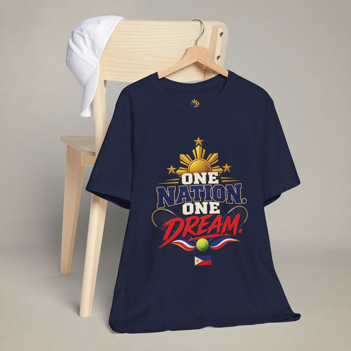 MadeInPinas One Nation, One Dream Tee in Navy, hanging view 1