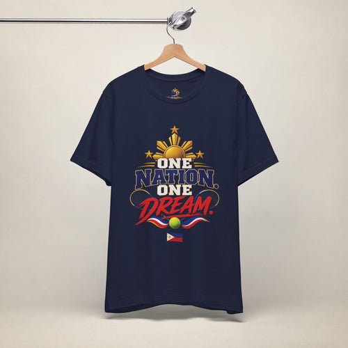 MadeInPinas One Nation, One Dream Tee in Navy, hanging view 2