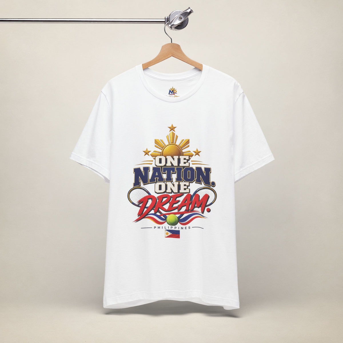 MadeInPinas One Nation, One Dream Tee in White, hanging view 2