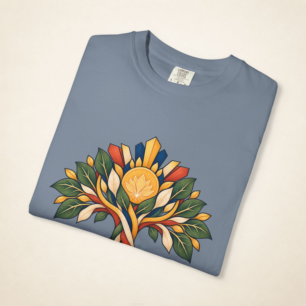 MadeInPinas UGAT — Filipino Heritage Heavyweight Tee in Blue Jean, folded view